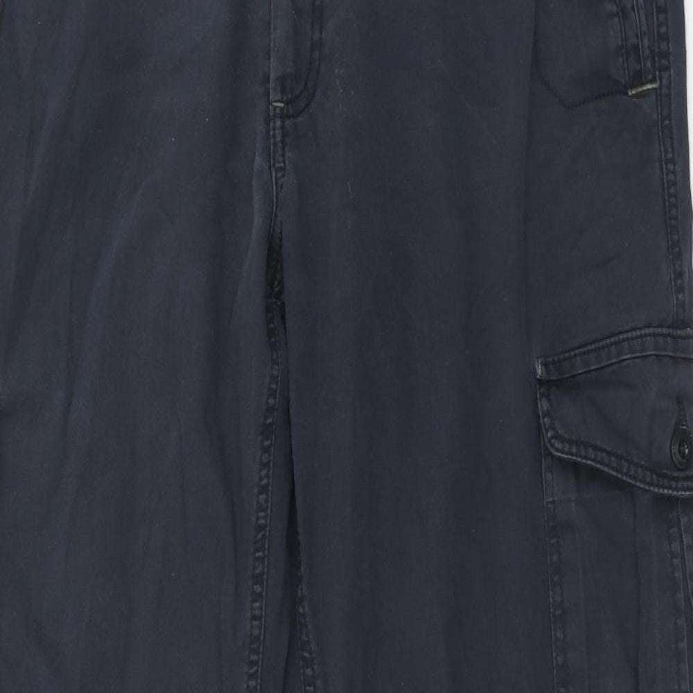 Blue Harbour Mens Blue Cotton Cargo Trousers Size 40 in L33 in Regular Zip