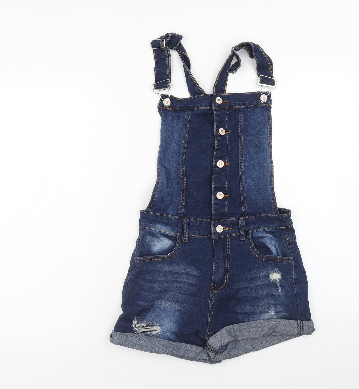 Jeans Womens Blue Cotton Dungaree One-Piece Size S Button