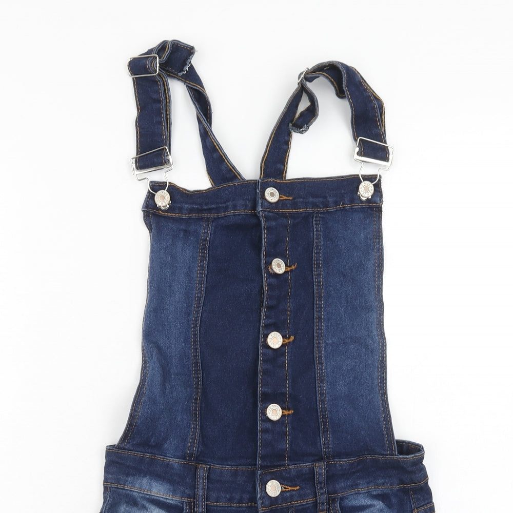 Jeans Womens Blue Cotton Dungaree One-Piece Size S Button