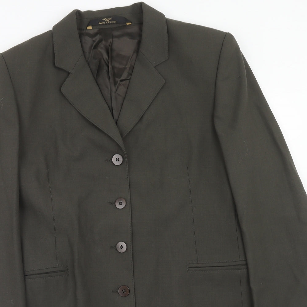 Marks and Spencer Womens Grey Wool Jacket Blazer Size 12 - Longline Blazer