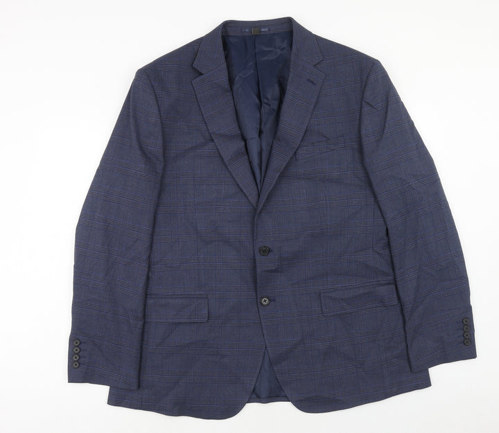 Marks and Spencer Mens Blue Plaid Polyacrylate Fibre Jacket Suit Jacket Size 46 Regular