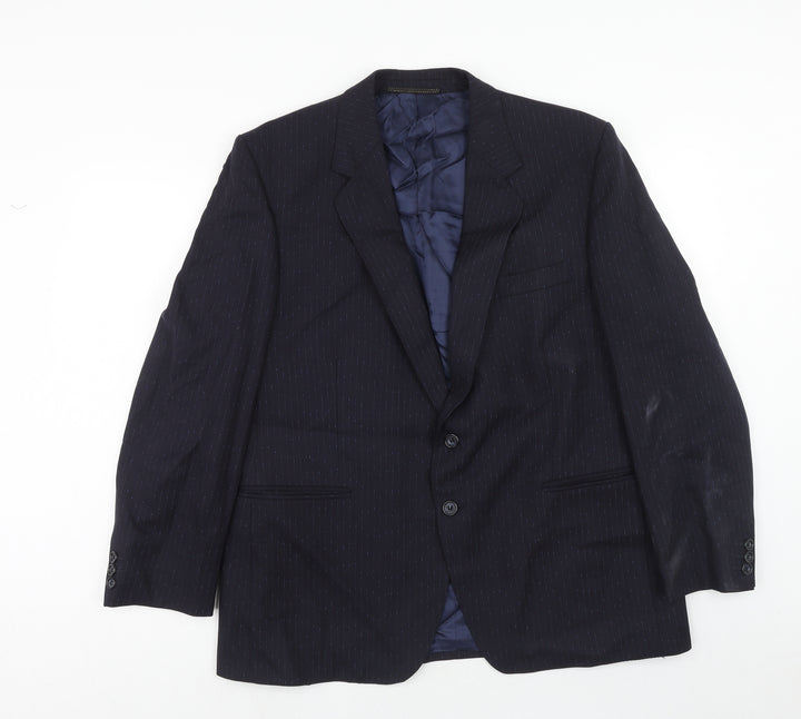 Manford Mens Blue Striped Wool Jacket Suit Jacket Size 42 Regular