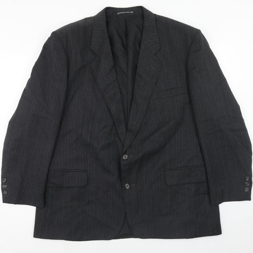 Harbarry of England Mens Grey Striped Wool Jacket Suit Jacket Size 46 Regular