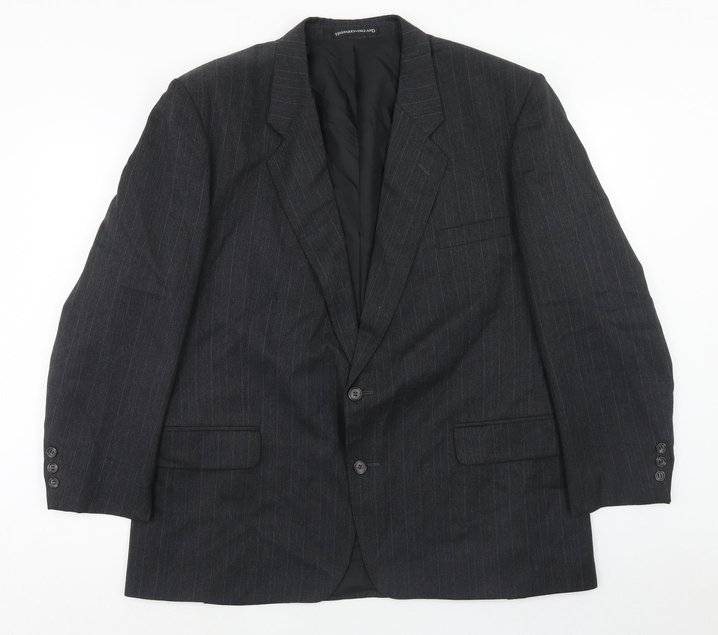 Harbarry of England Mens Grey Striped Wool Jacket Suit Jacket Size 46 Regular