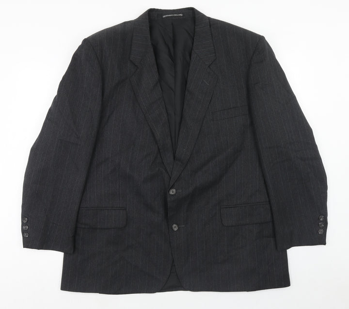 Harbarry of England Mens Grey Striped Wool Jacket Suit Jacket Size 46 Regular