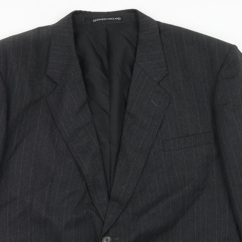 Harbarry of England Mens Grey Striped Wool Jacket Suit Jacket Size 46 Regular