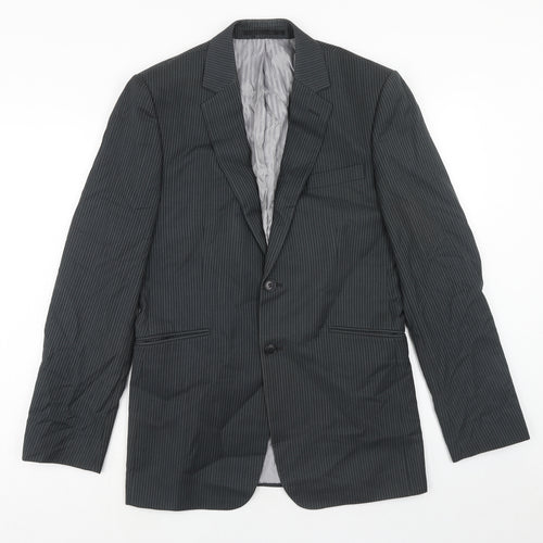 Burton Mens Grey Striped Polyester Jacket Suit Jacket Size 38 Regular