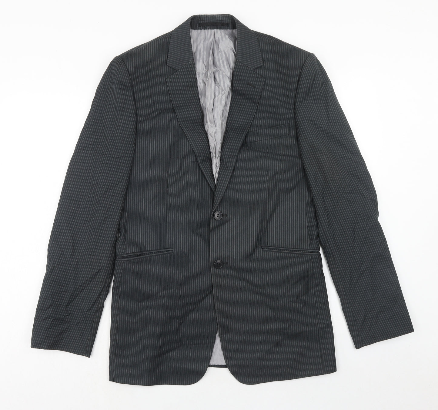 Burton Mens Grey Striped Polyester Jacket Suit Jacket Size 38 Regular