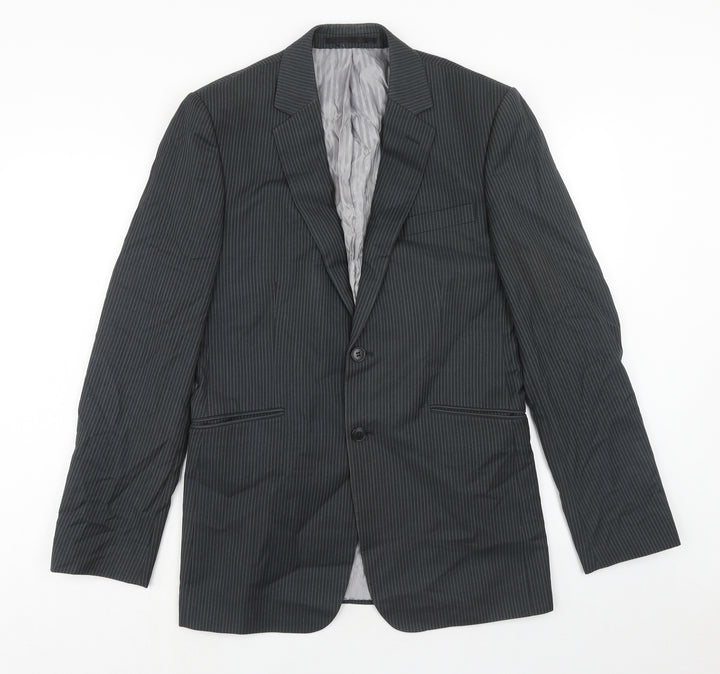 Burton Mens Grey Striped Polyester Jacket Suit Jacket Size 38 Regular