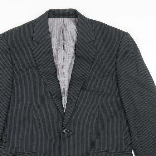 Burton Mens Grey Striped Polyester Jacket Suit Jacket Size 38 Regular