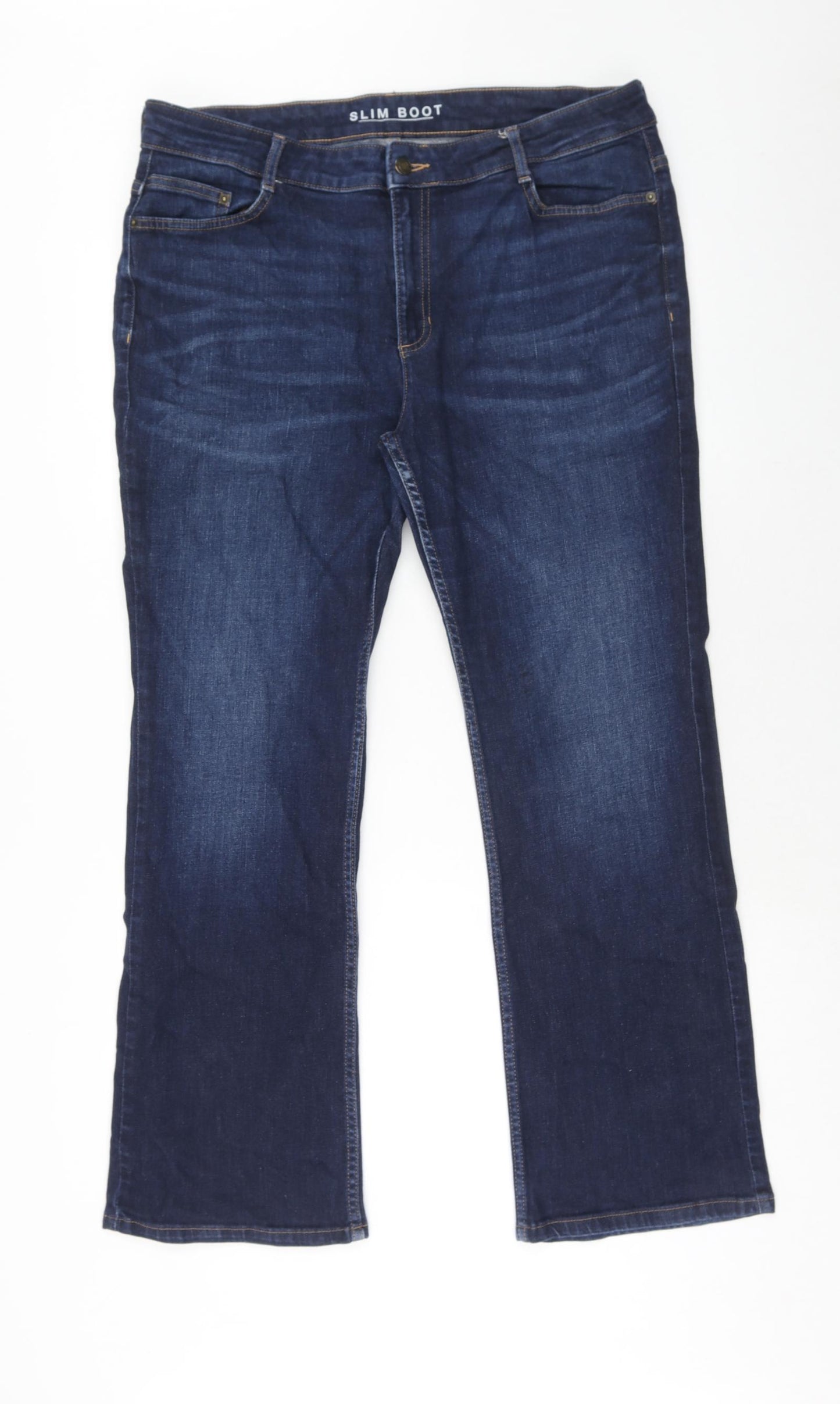 Marks and Spencer Womens Blue Cotton Bootcut Jeans Size 18 Regular Zip