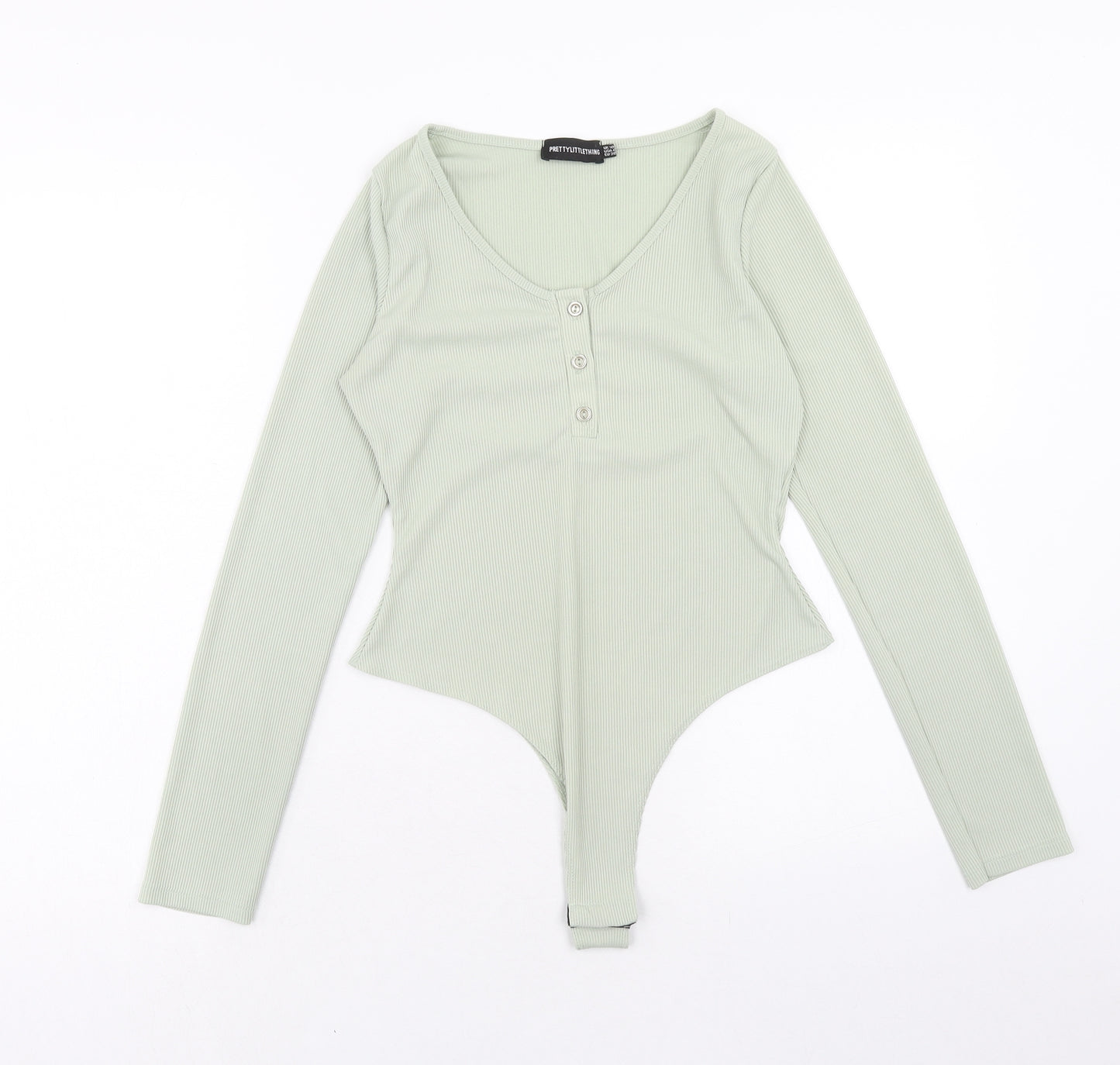 PRETTYLITTLETHING Womens Green Polyester Bodysuit One-Piece Size 10 Snap
