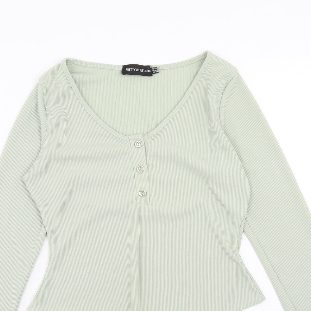 PRETTYLITTLETHING Womens Green Polyester Bodysuit One-Piece Size 10 Snap