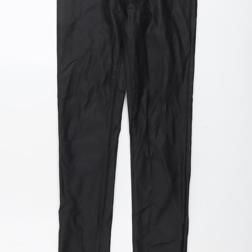 JDY Womens Black Polyester Trousers Size S L31 in Regular Button - Faux Leather Style