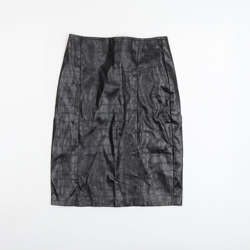 NA-KD Womens Black Polyester Straight & Pencil Skirt Size 6 Zip - Croc Texture