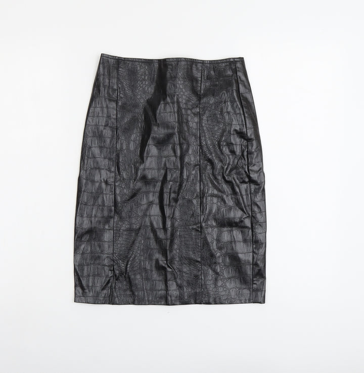 NA-KD Womens Black Polyester Straight & Pencil Skirt Size 6 Zip - Croc Texture