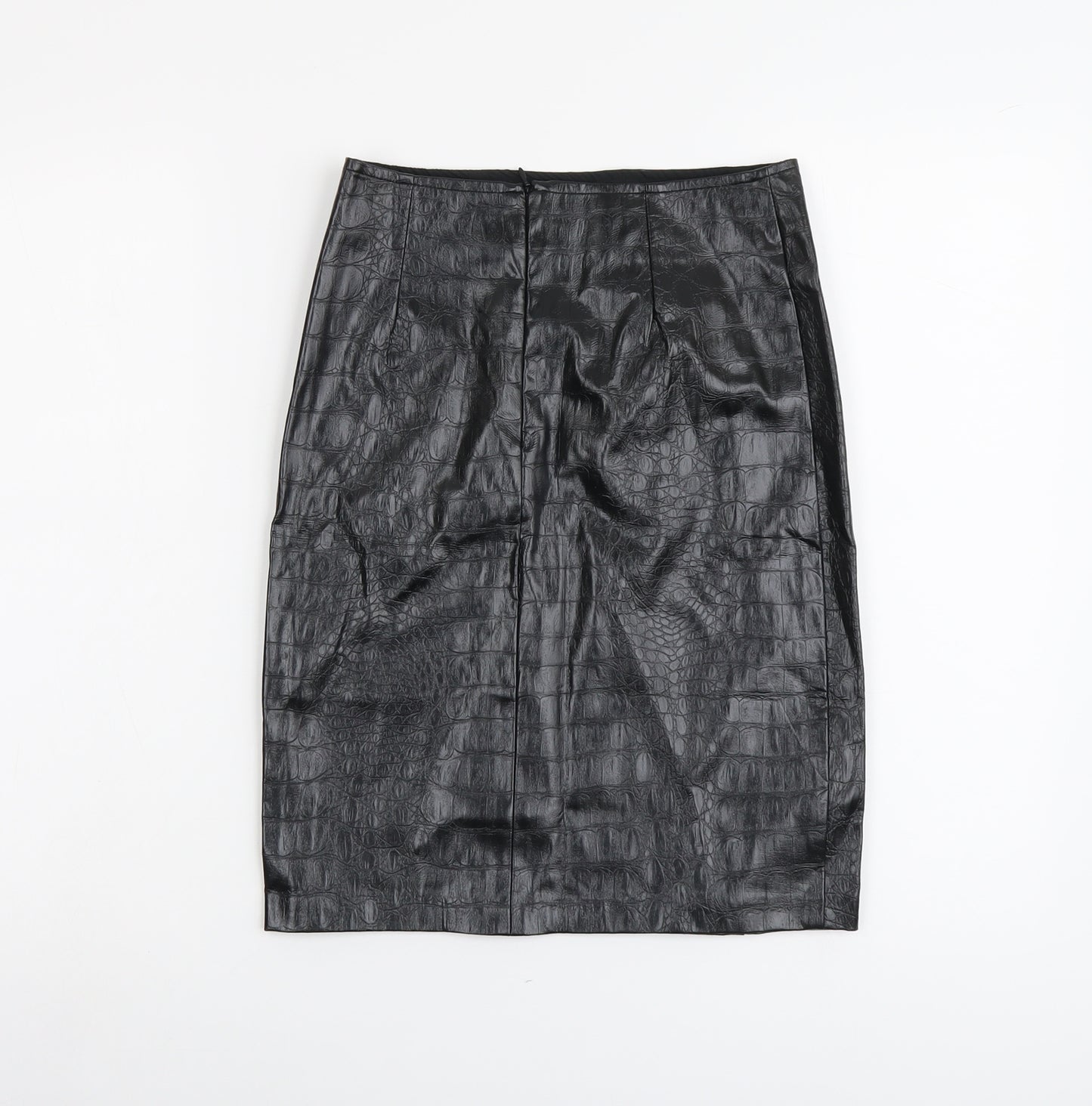 NA-KD Womens Black Polyester Straight & Pencil Skirt Size 6 Zip - Croc Texture