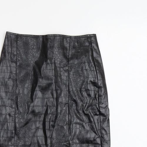 NA-KD Womens Black Polyester Straight & Pencil Skirt Size 6 Zip - Croc Texture