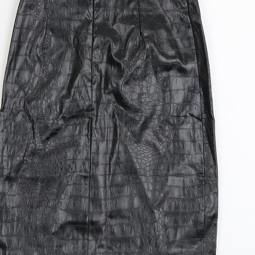 NA-KD Womens Black Polyester Straight & Pencil Skirt Size 6 Zip - Croc Texture