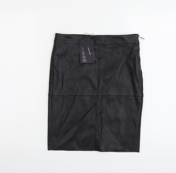 VERO MODA Womens Black Polyester Straight & Pencil Skirt Size S Zip