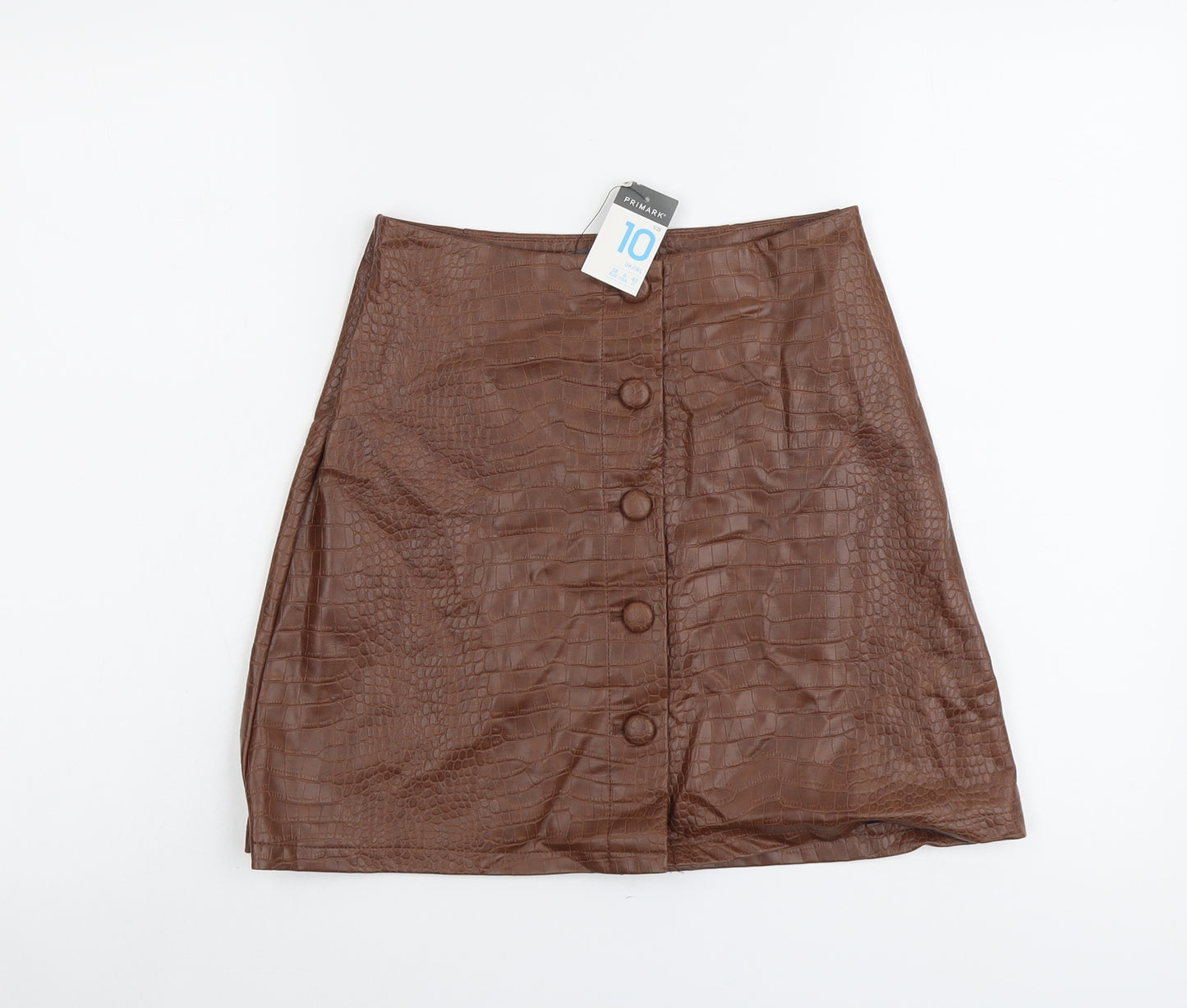 Primark Womens Brown Polyester Straight & Pencil Skirt Size 10 Button - Croc Texture