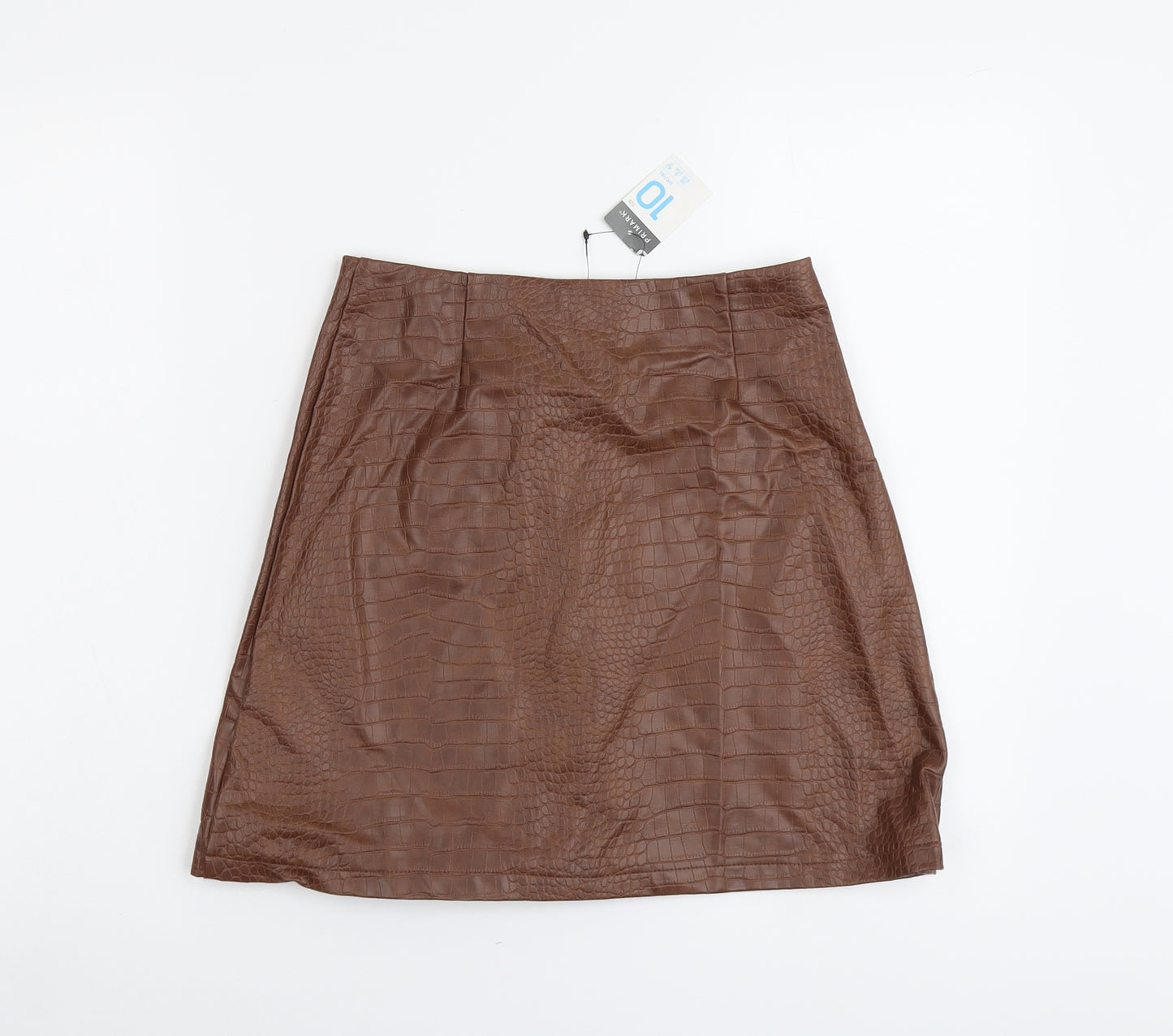 Primark Womens Brown Polyester Straight & Pencil Skirt Size 10 Button - Croc Texture