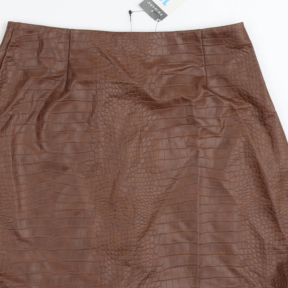 Primark Womens Brown Polyester Straight & Pencil Skirt Size 10 Button - Croc Texture