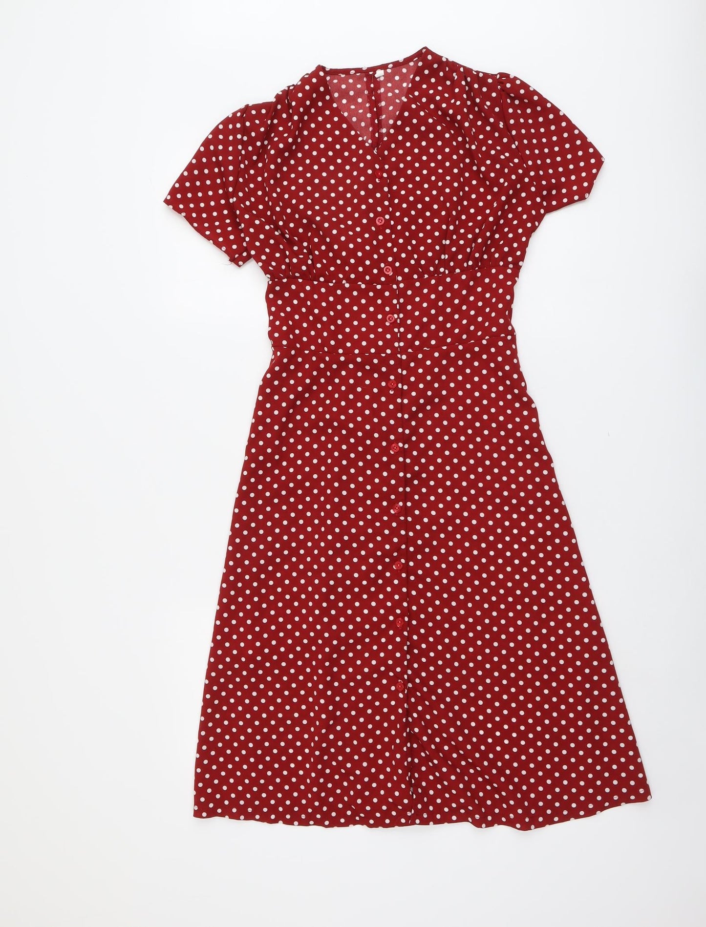 SheIn Womens Red Polka Dot Polyester A-Line Size S V-Neck Button
