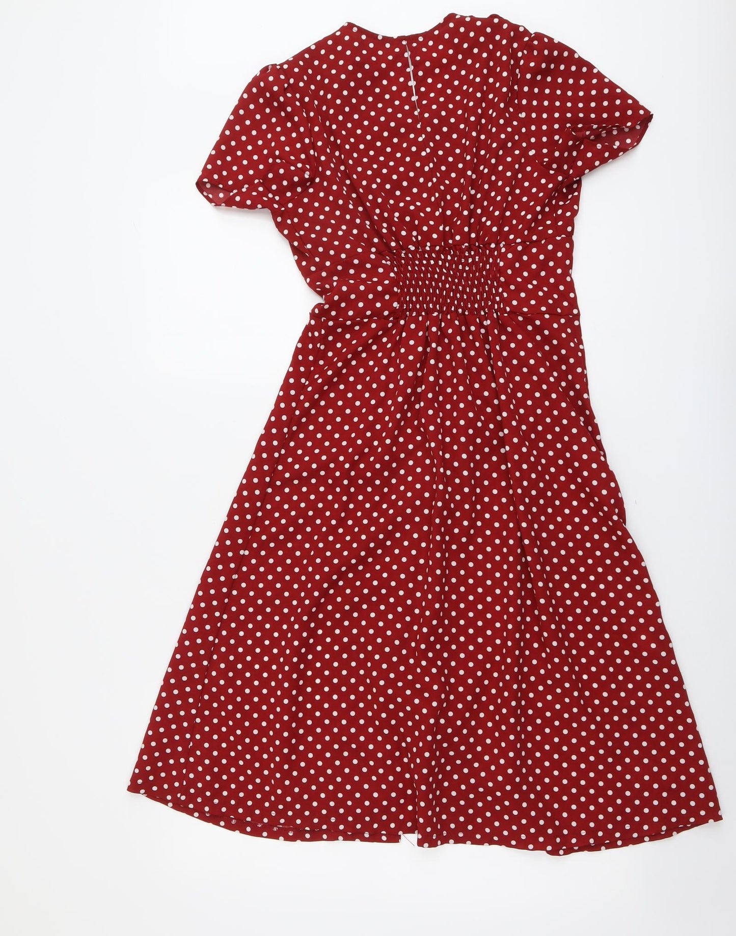 SheIn Womens Red Polka Dot Polyester A-Line Size S V-Neck Button