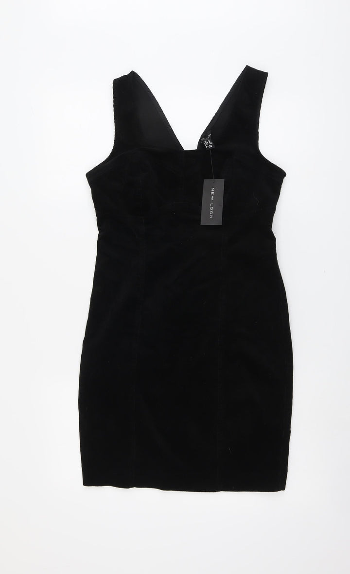 New Look Womens Black Cotton A-Line Size 10 Square Neck Zip