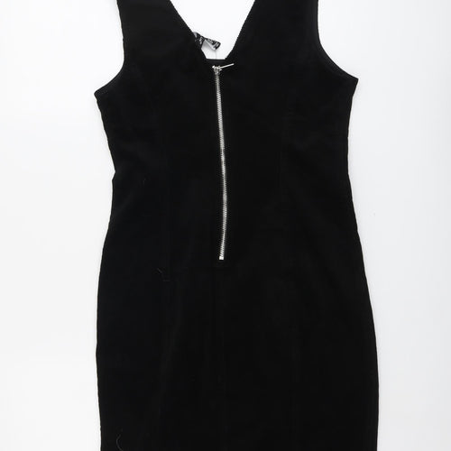 New Look Womens Black Cotton A-Line Size 10 Square Neck Zip