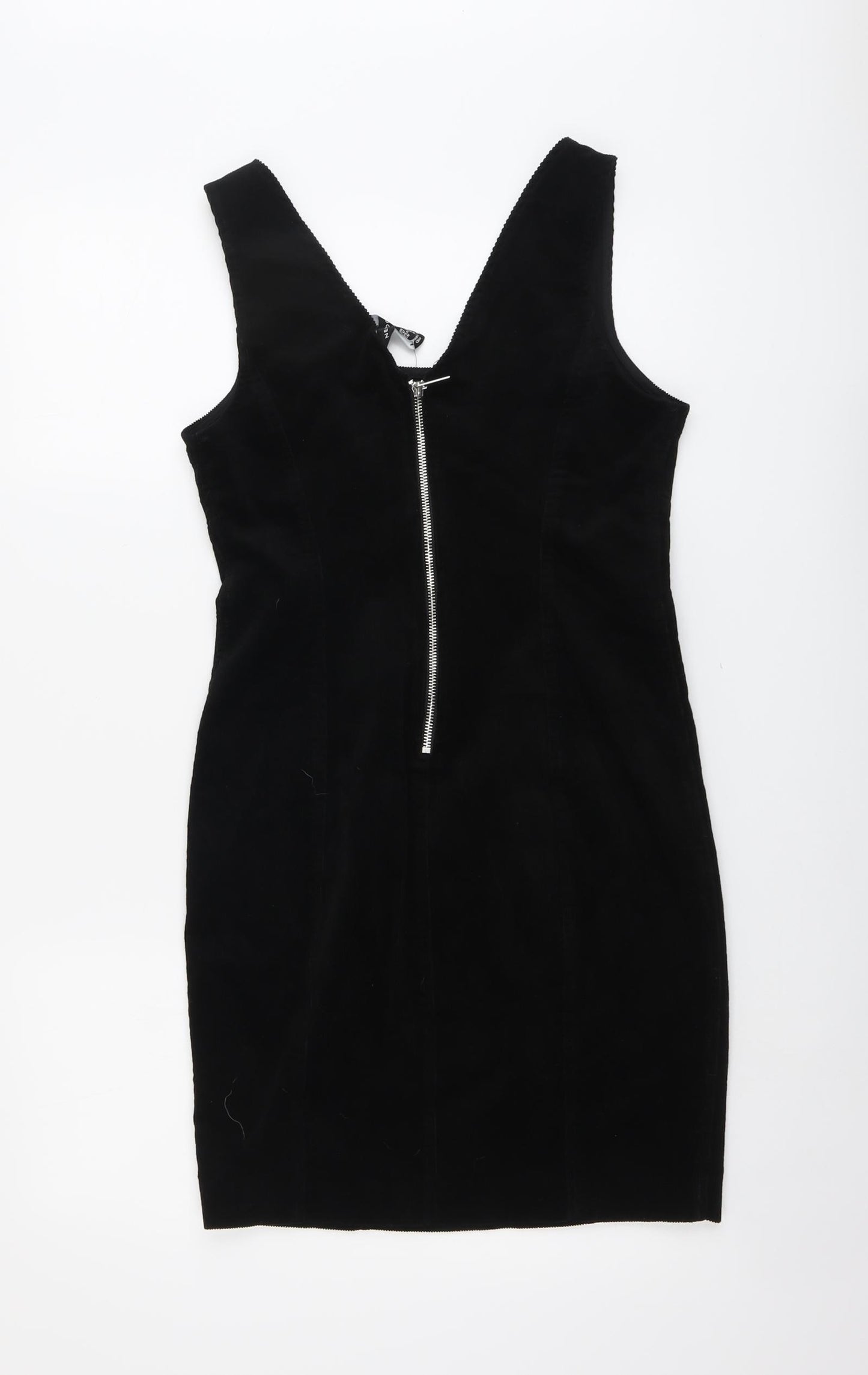 New Look Womens Black Cotton A-Line Size 10 Square Neck Zip