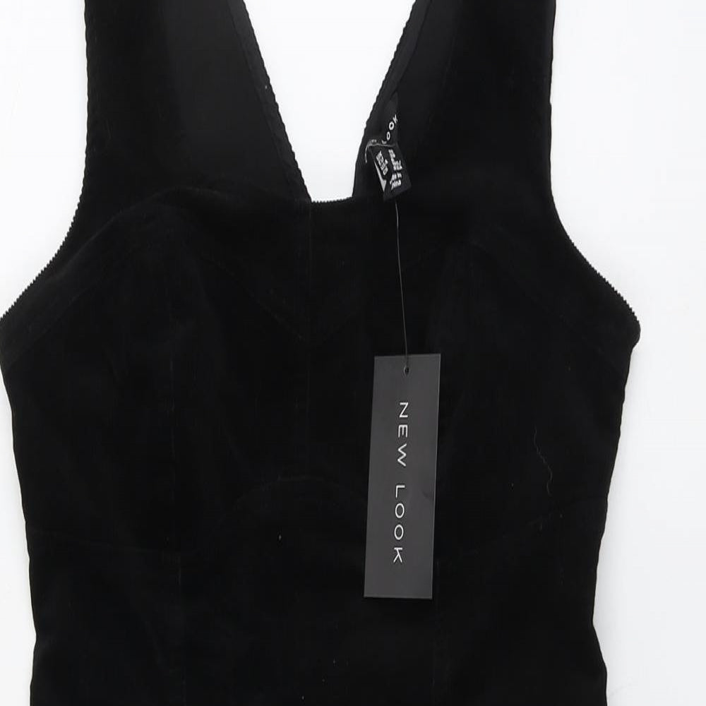 New Look Womens Black Cotton A-Line Size 10 Square Neck Zip
