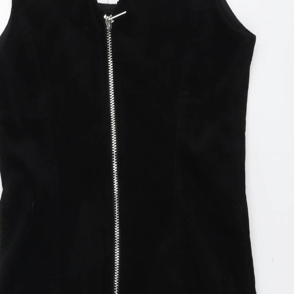 New Look Womens Black Cotton A-Line Size 10 Square Neck Zip