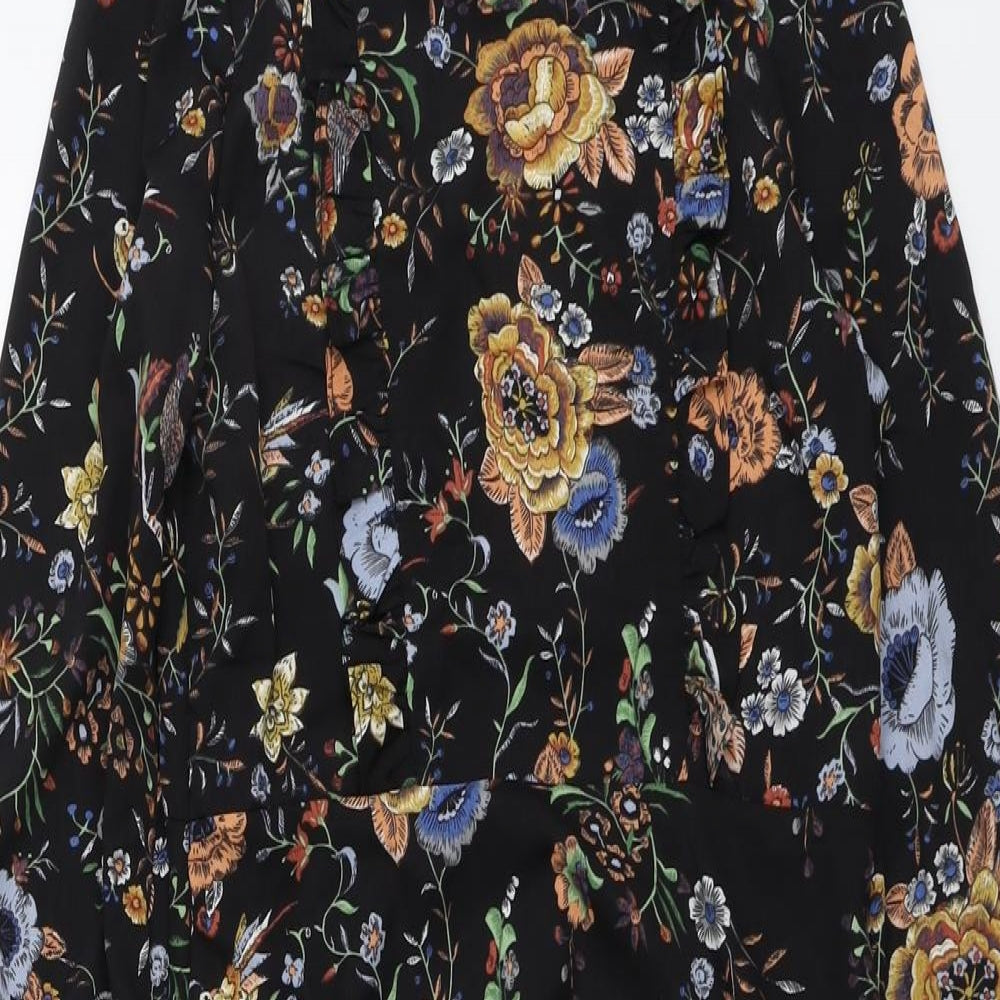 Missguided Womens Black Floral Polyester Fit & Flare Size M High Neck Zip