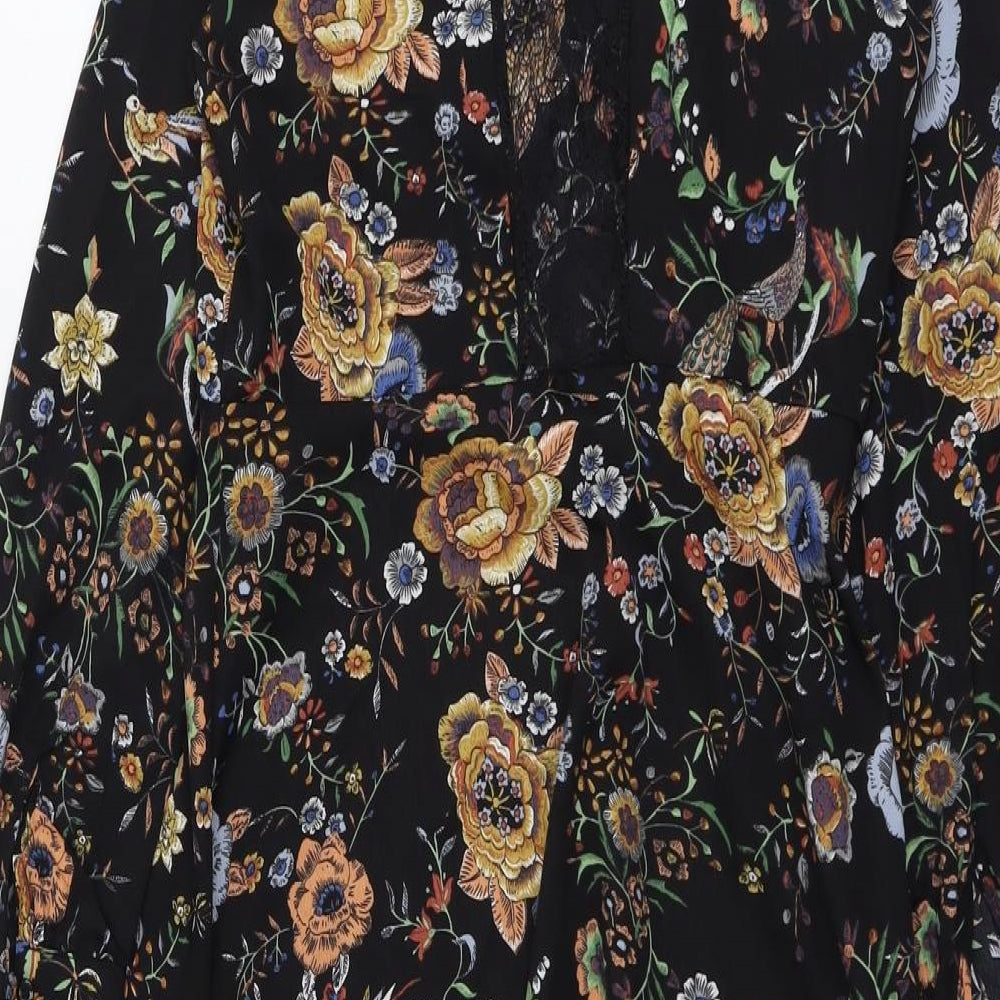 Missguided Womens Black Floral Polyester Fit & Flare Size M High Neck Zip