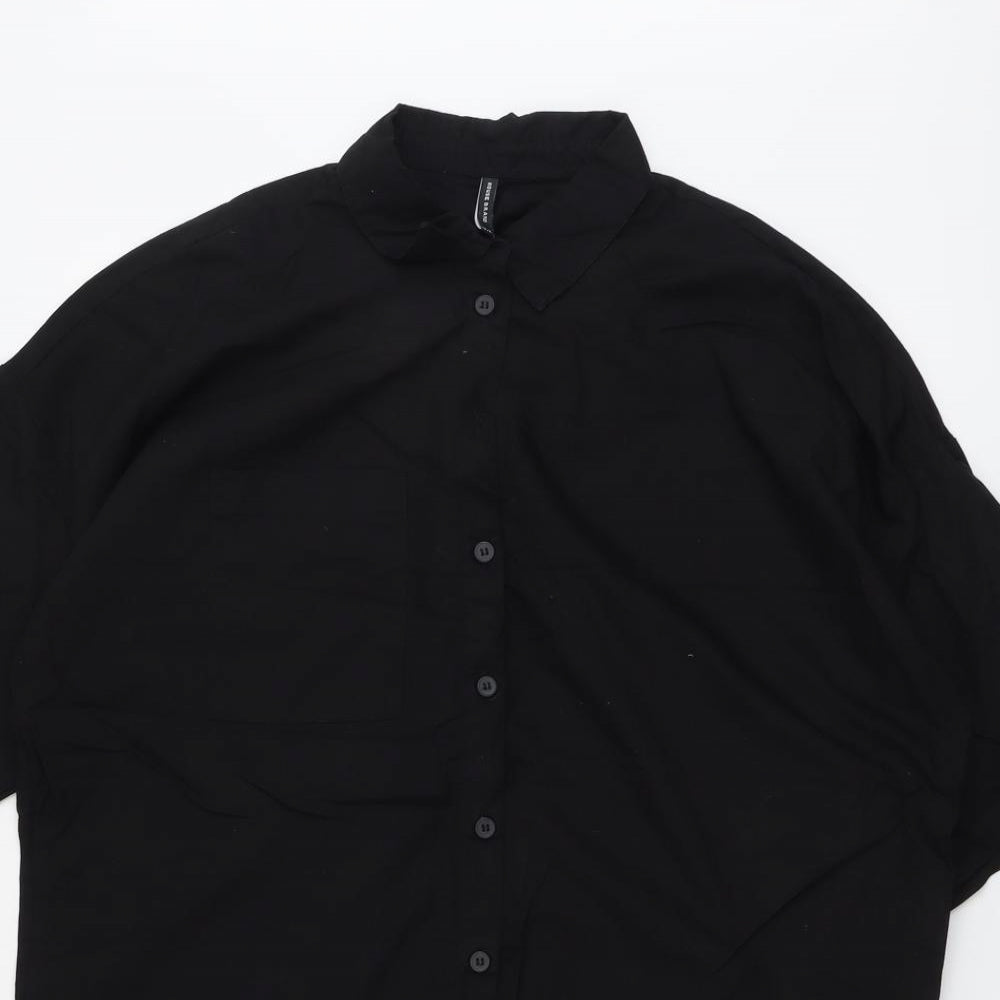 House Brand Womens Black Cotton Basic Button-Up Size M Collared