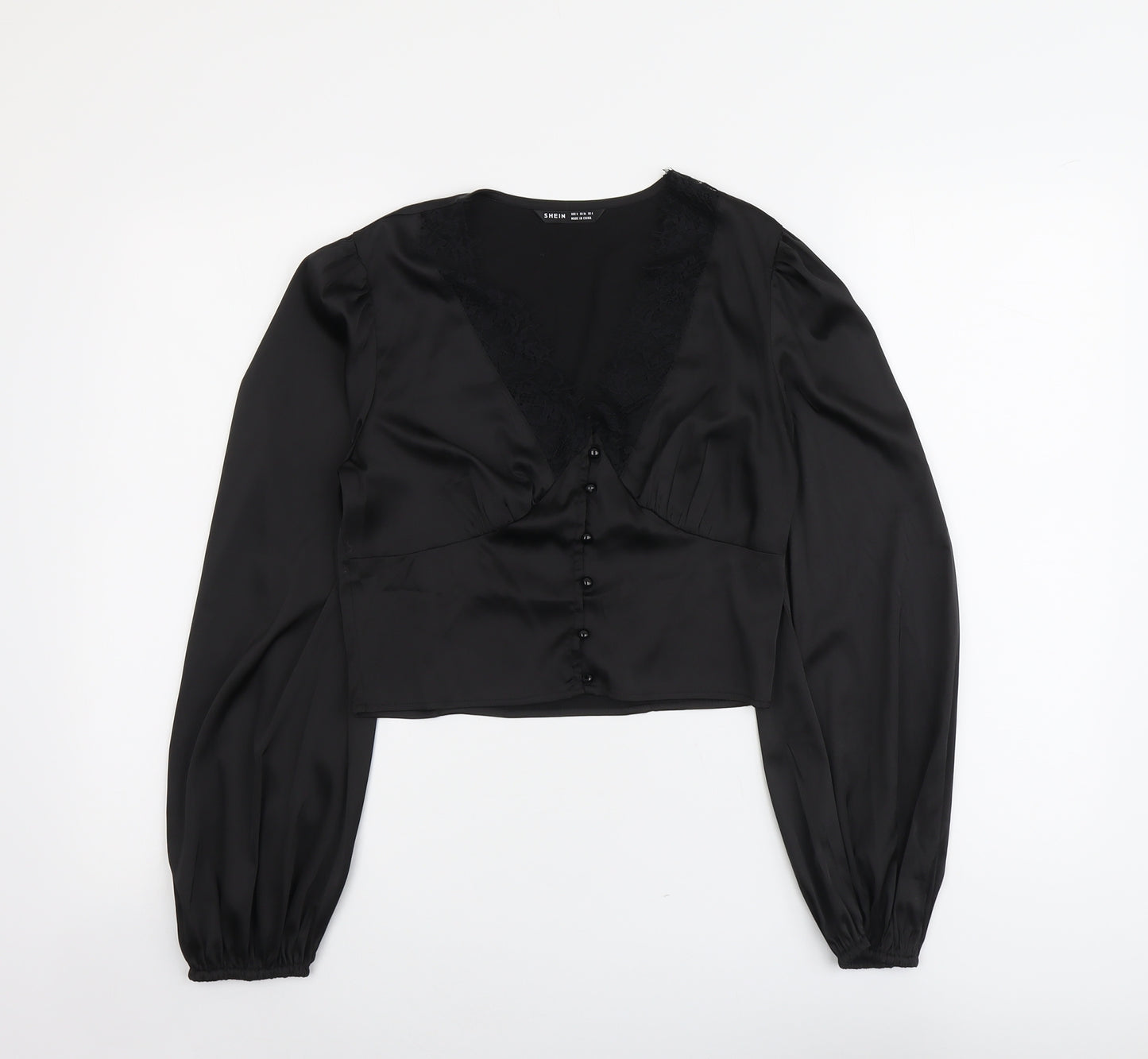 SheIn Womens Black Polyester Basic Blouse Size S V-Neck