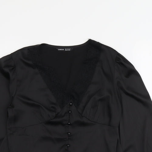 SheIn Womens Black Polyester Basic Blouse Size S V-Neck