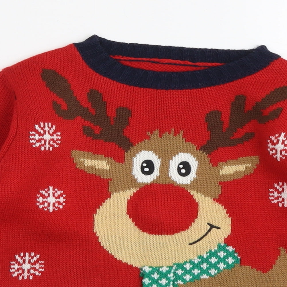 Dunnes Boys Red Round Neck Acrylic Pullover Jumper Size 3-4 Years Pullover - Reindeer Christmas