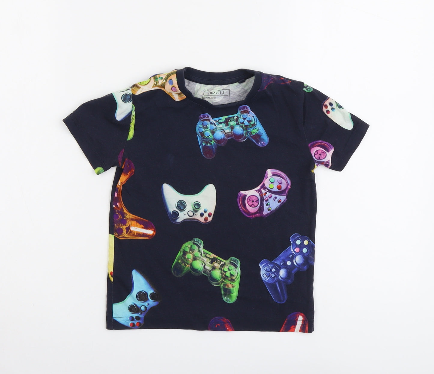 NEXT Boys Blue Geometric Cotton Basic T-Shirt Size 4 Years Round Neck Pullover - Game Console