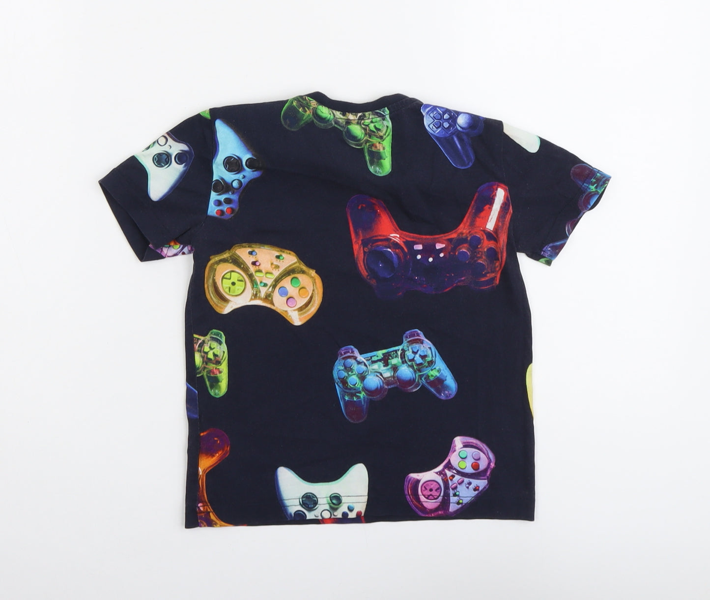 NEXT Boys Blue Geometric Cotton Basic T-Shirt Size 4 Years Round Neck Pullover - Game Console