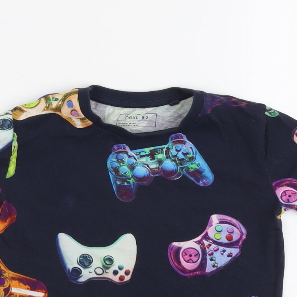 NEXT Boys Blue Geometric Cotton Basic T-Shirt Size 4 Years Round Neck Pullover - Game Console