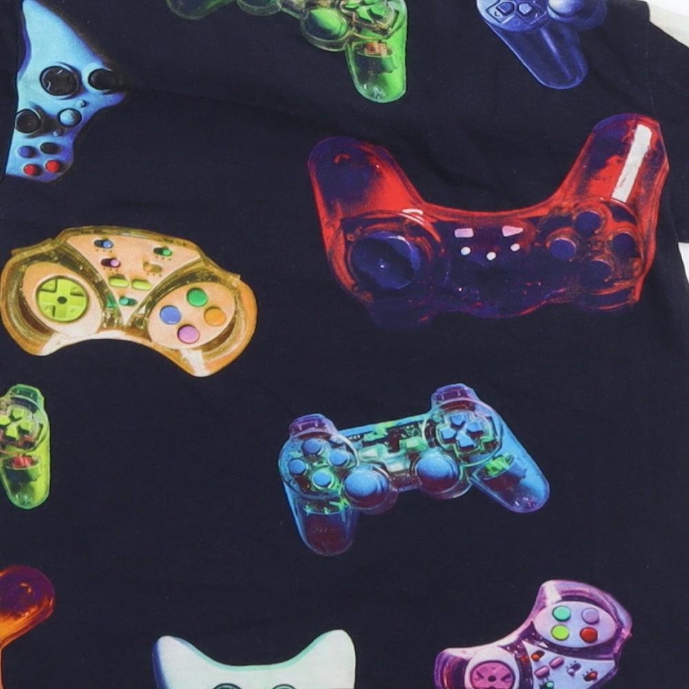 NEXT Boys Blue Geometric Cotton Basic T-Shirt Size 4 Years Round Neck Pullover - Game Console