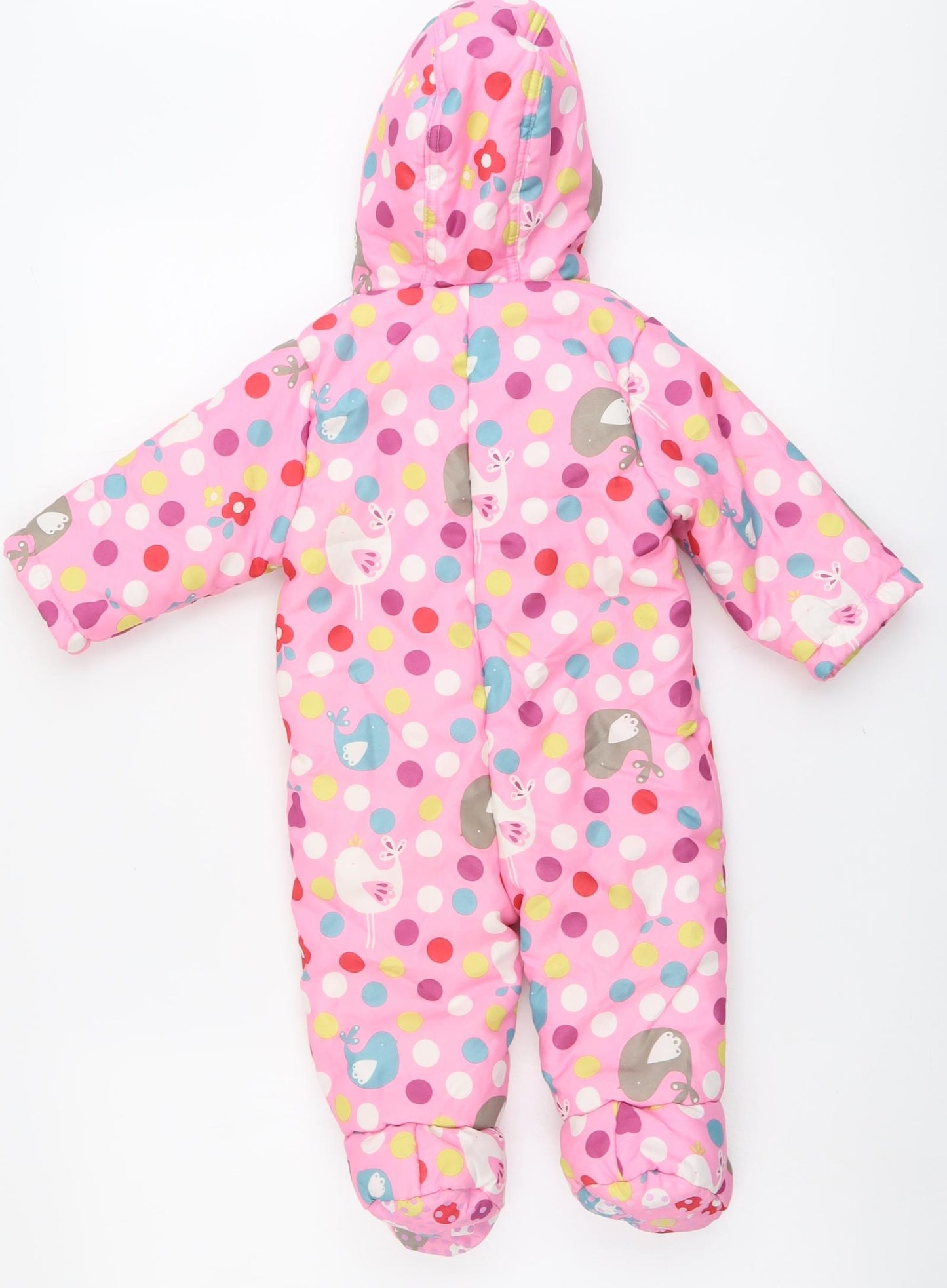 John Lewis Girls Pink Polka Dot Basic Coat Snowsuit Size 6-9 Months Zip