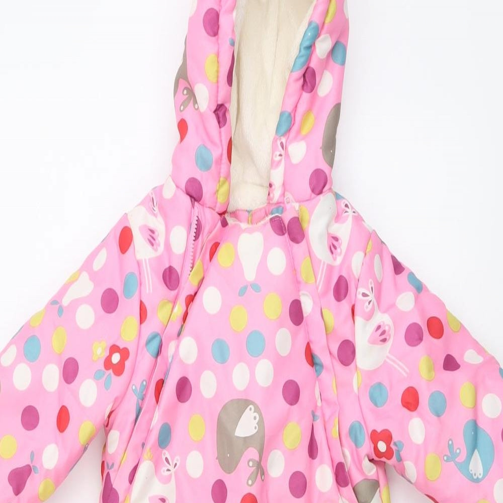 John Lewis Girls Pink Polka Dot Basic Coat Snowsuit Size 6-9 Months Zip