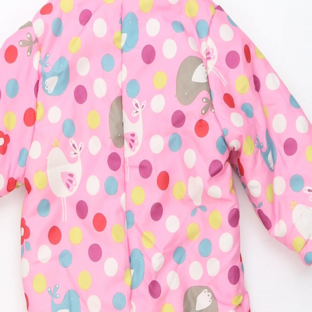 John Lewis Girls Pink Polka Dot Basic Coat Snowsuit Size 6-9 Months Zip