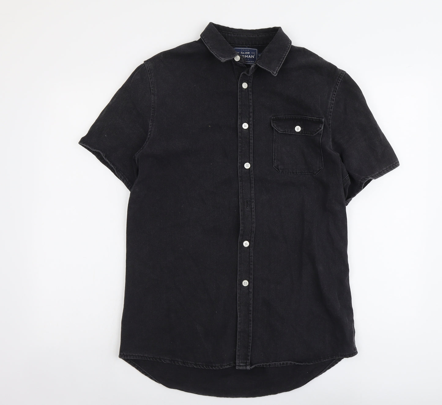 Topman Mens Black Cotton Button-Up Size M Collared Button