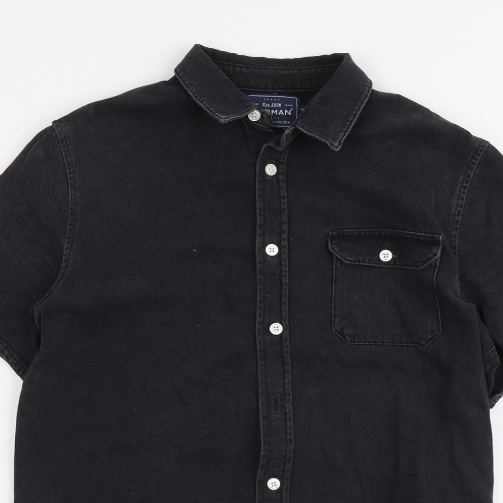 Topman Mens Black Cotton Button-Up Size M Collared Button