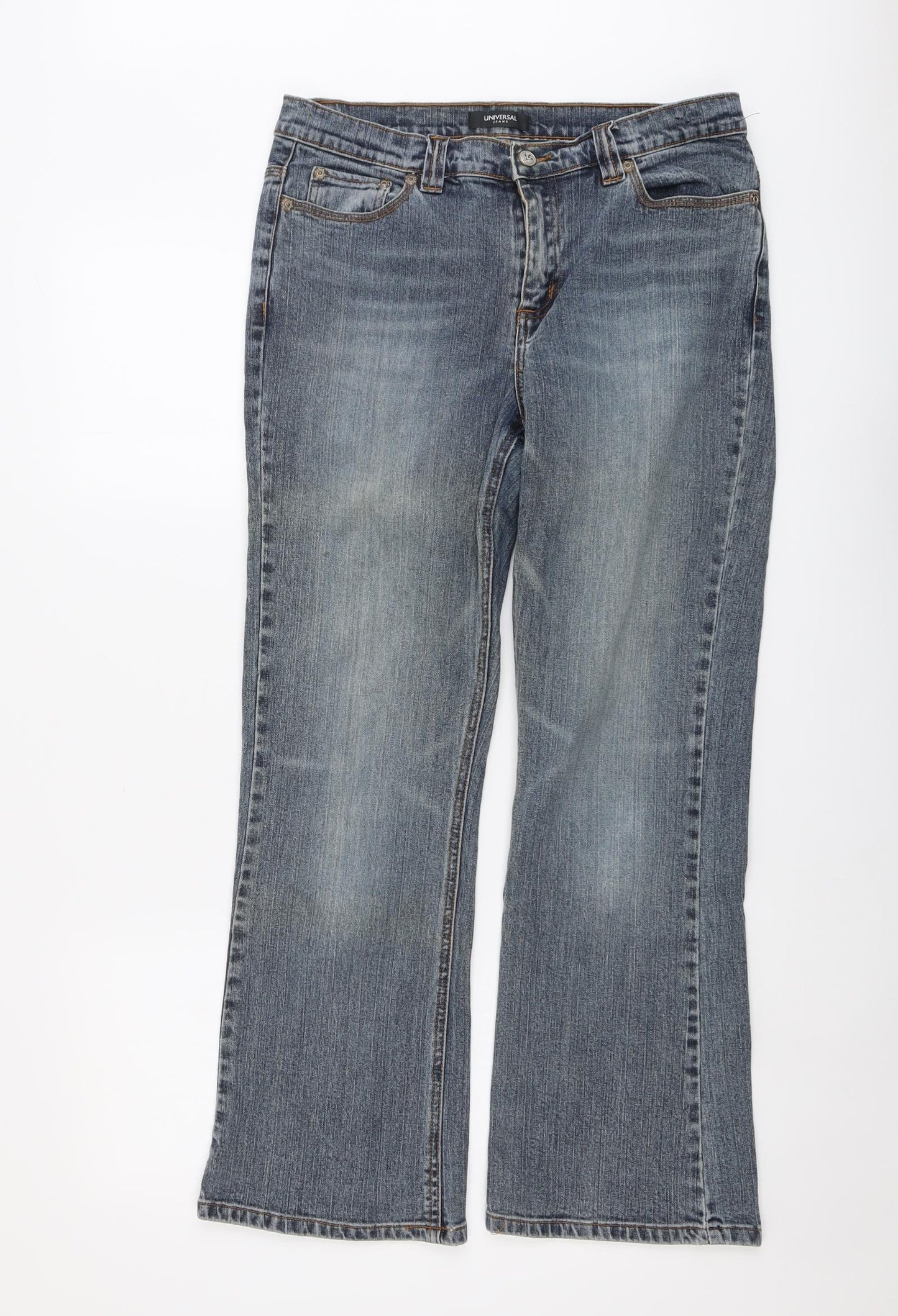 BHS Womens Blue Cotton Bootcut Jeans Size 12 L28 in Regular Button